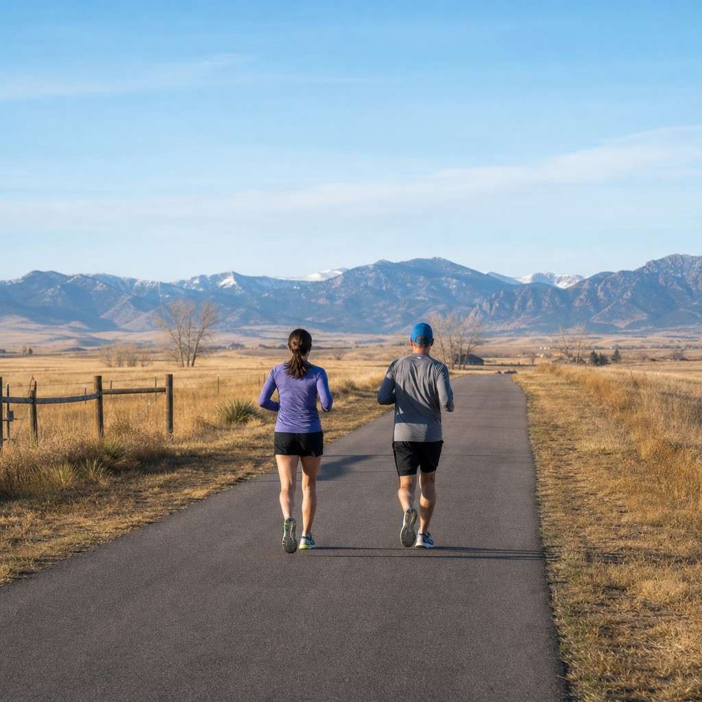 A long straight paved path disappearing toward the foothills, conveying distance and a long effort ahead
